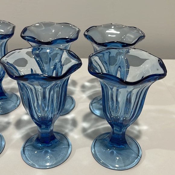 Libbey Blue Glass Ice Cream Sundae Parfait Tulip 6”Cups glasses Set of 8 - Picture 4 of 16
